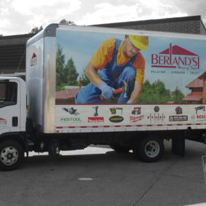 berlands house of tools box truck wrap digitally printed , laminated and applied graphics