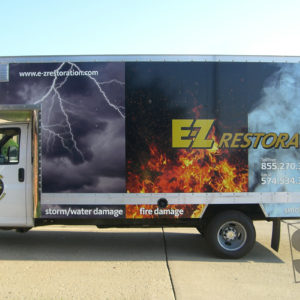 box truck wrap with reflective vinyl for the company logo ez restoration