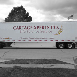 cartage xperts co. medical transportation semitruck and trailer with vinyl graphics