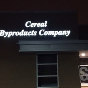 cereal byproducts company night - channel letters with preforated film