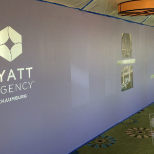 construction barricade for the hyatt regency hotel with vinyl graphics applied to mdo plywood