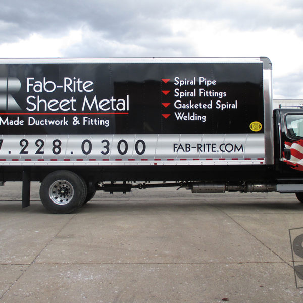 fab-rite sheet metal box truck with digitally printed graphics and reflective film