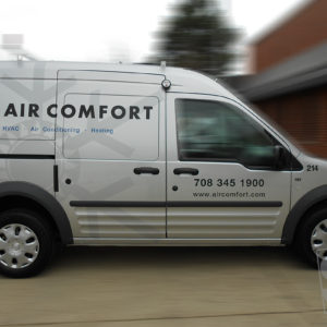 ford transit hvac company etched snowflake graphics with vinyl copy