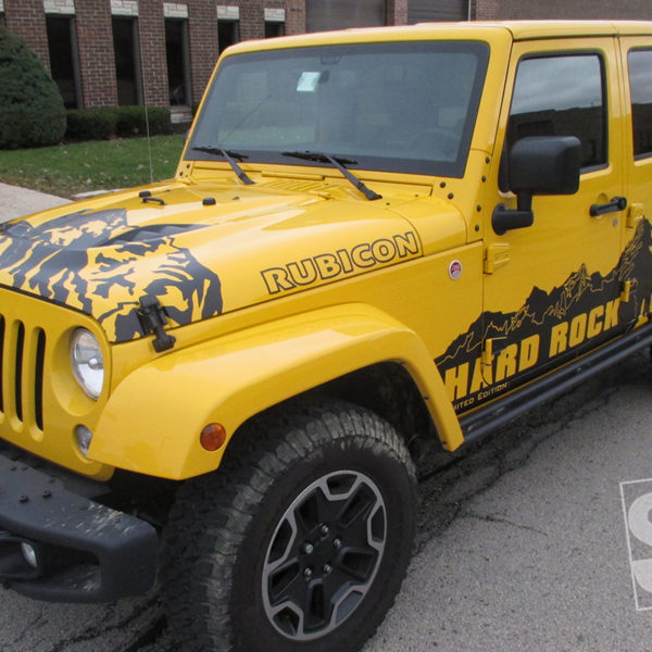 jeep wrangle hard rock edition custom matte black hood and side graphics