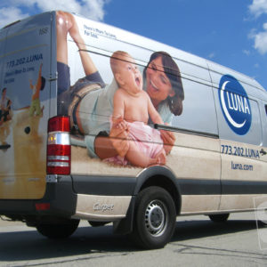 luna carpet digitally printed graphics on a sprinter van wrap