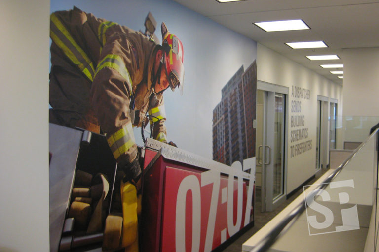 motorola solutions firefighter product graphics in office high rise