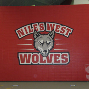 niles west wolfs handpaint gym logo with school logo