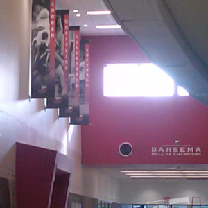 northern illinois university niu indoor practice facility with banner, individual pin mounted letters and wall graphics