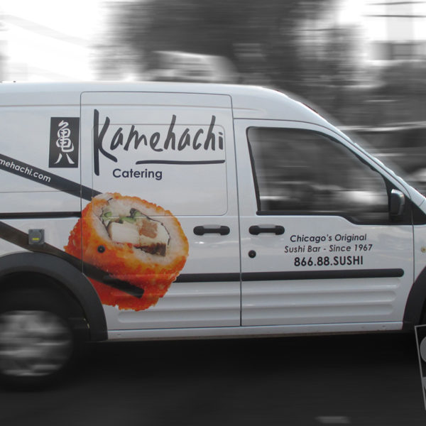 sushi delivery ford transit with photo shopped image and company logo